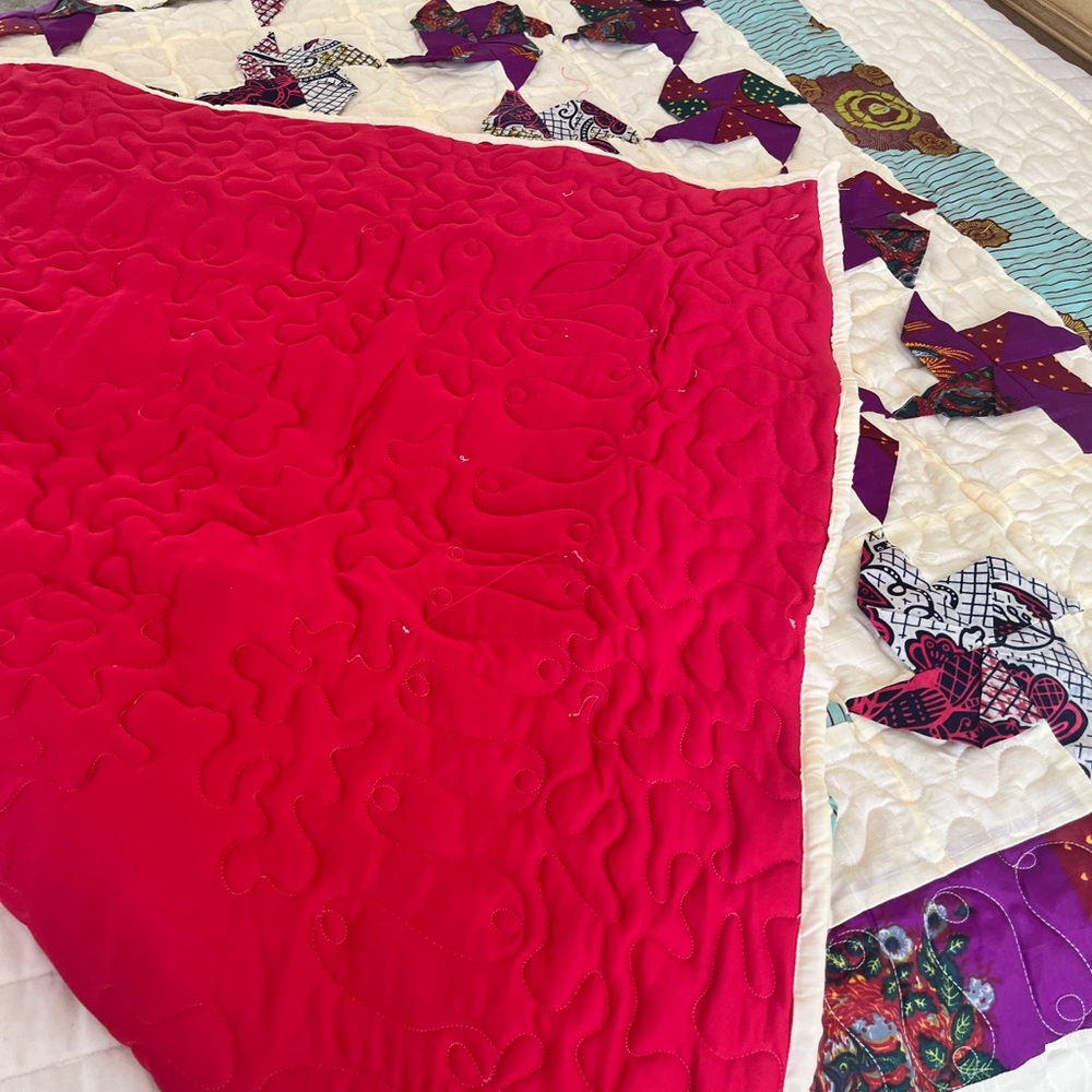 HANDMADE PINWHEEL Quilt Ethnic Fabric Unique STUNNING - Picture 16 of 17